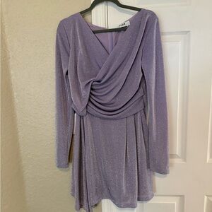 MSGM Lavender Sparkle Draped Long-Sleeve Dress